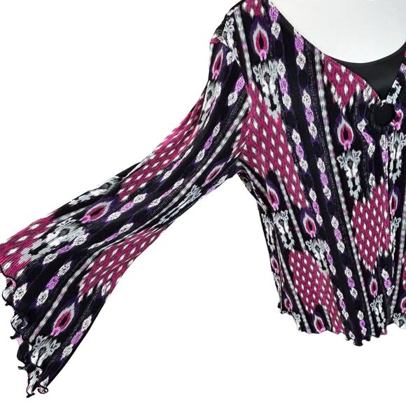 Cato Woman Top Size 22 / 24 Black Purple Faux Tank Open Front Pleated Stretch - Picture 6 of 13